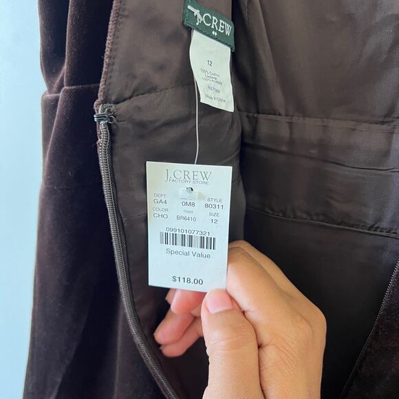 J Crew Chocolate Brown Velvet V Neck Fit Flare Empire Waist Midi Dress Women 12 - Picture 11 of 11